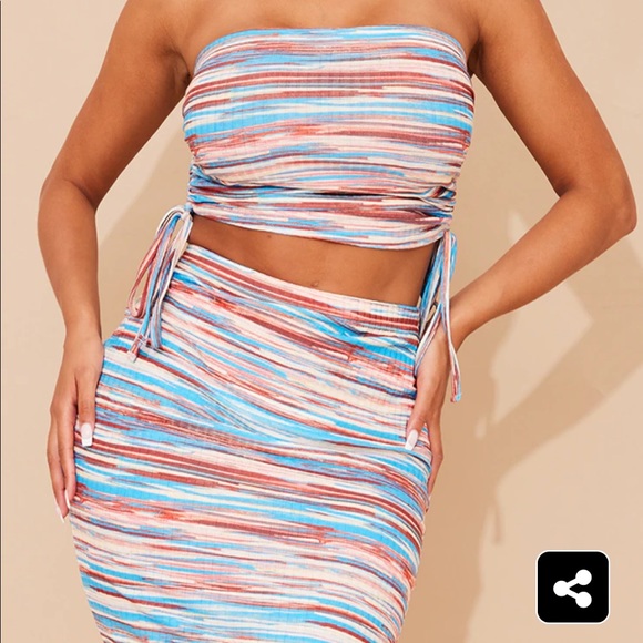 Shape Multi Rib Ruched Side Bandeau Crop Top and skirt set - Picture 2 of 5